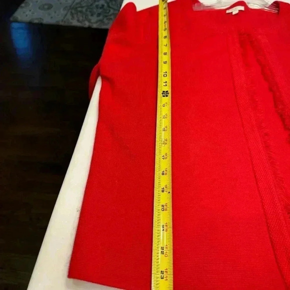 Talbots women’s red open cardigan with fringe edge. Heavy weight cotton sz large - Picture 6 of 7